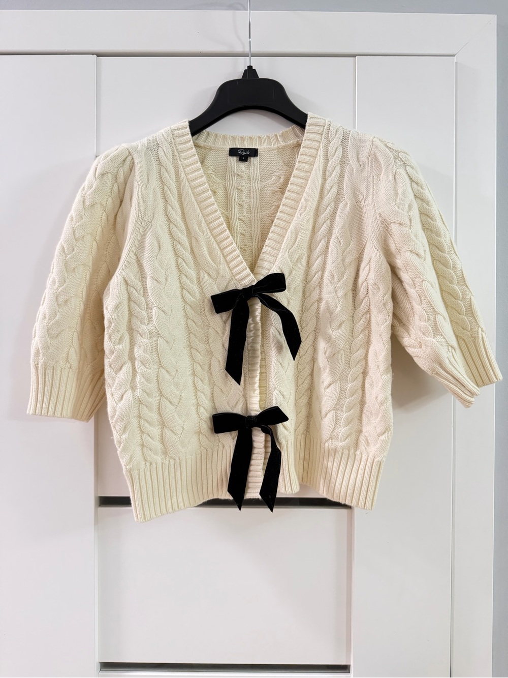 Rails Clarissa Top in Cream Cable-Knit with Black Velvet Bows - Picture 2 of 9